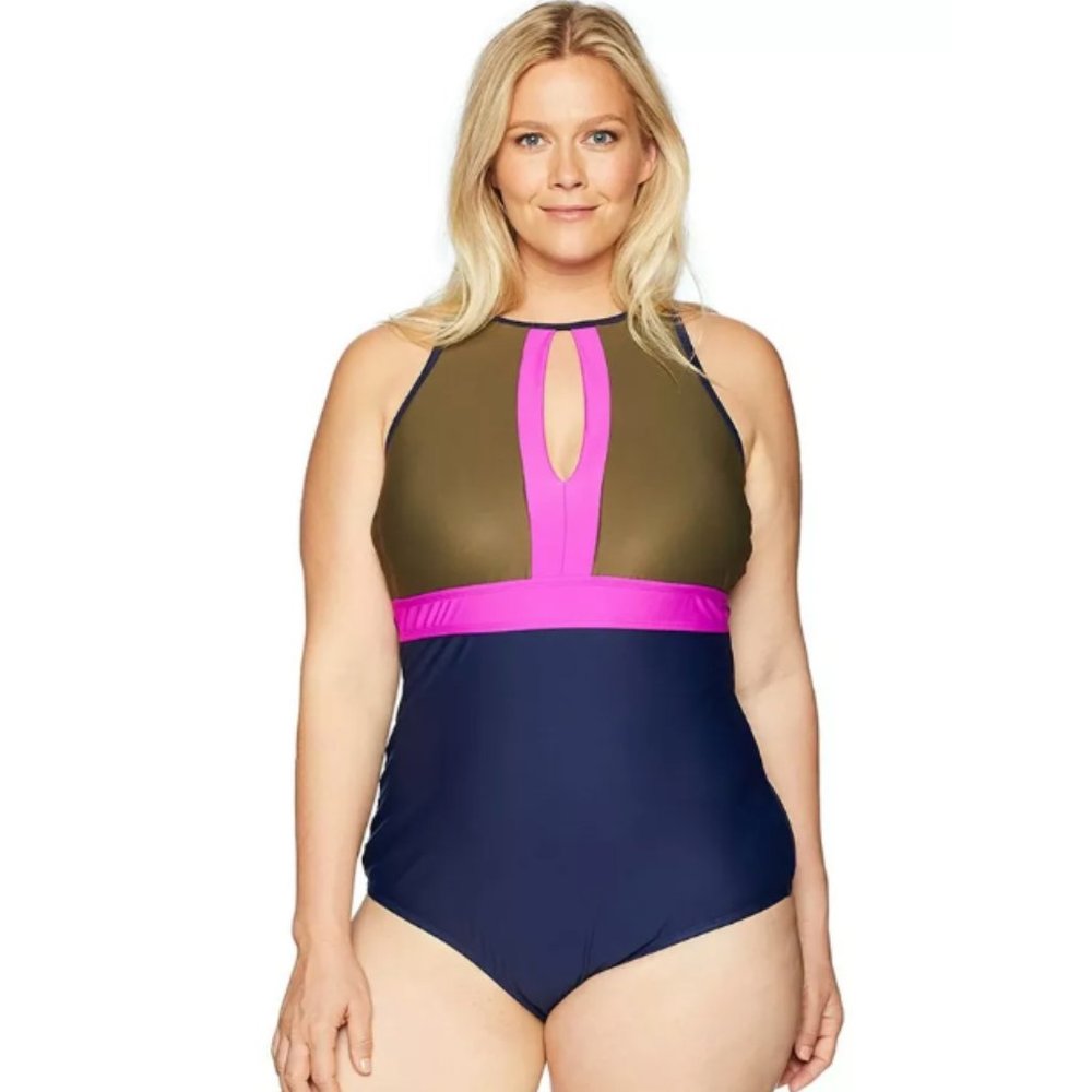 COASTAL BLUE 1-Pc Colorblock Swimsuit Sz S NWT $60